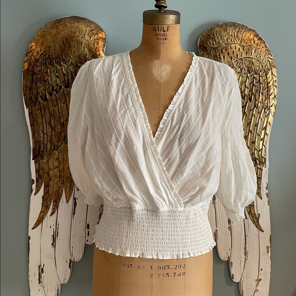 Cream & Gold Stripped Wrap Style Blouse